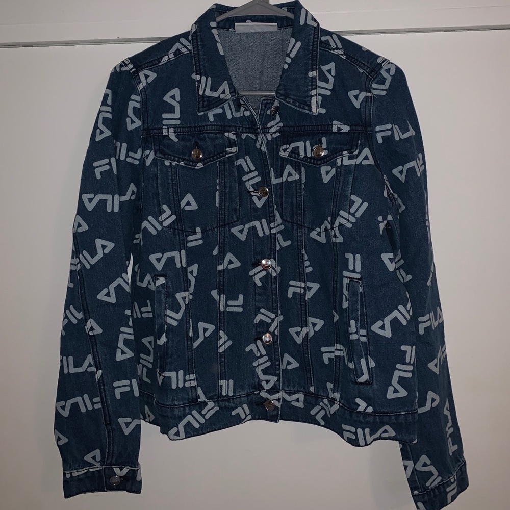 super cute fila denim jacket